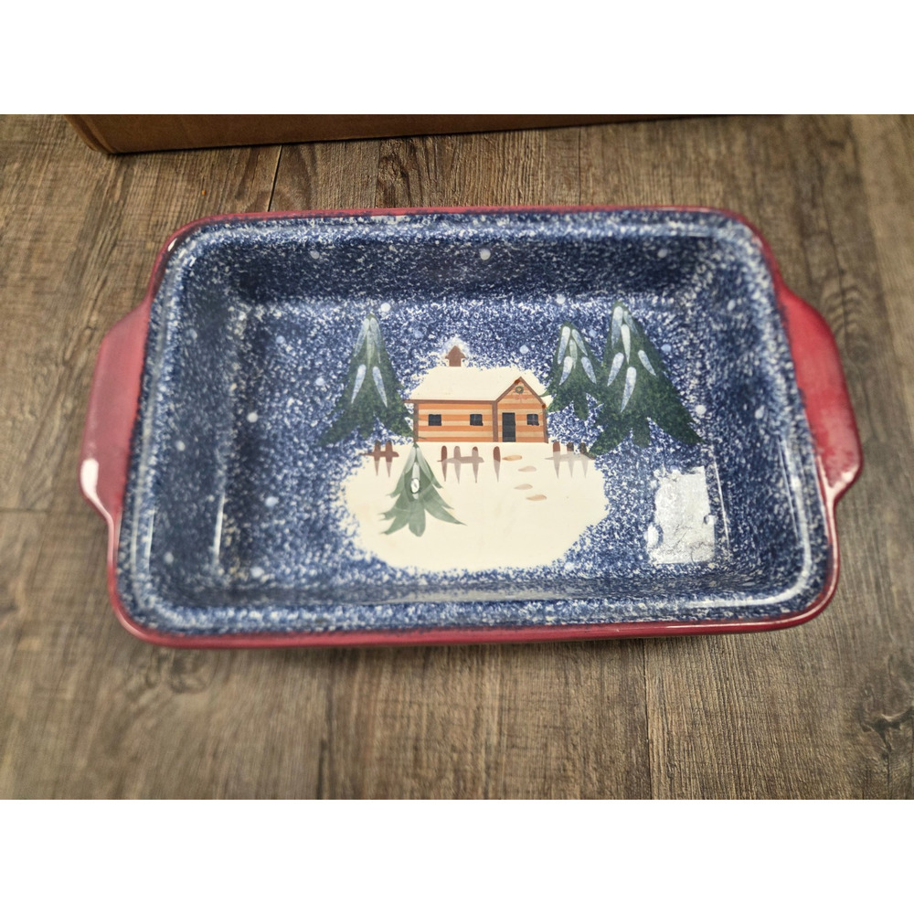 Cook's Bazaar Gourmet Lodge Baking Dish Pan Ceramic Holiday Winter Scene